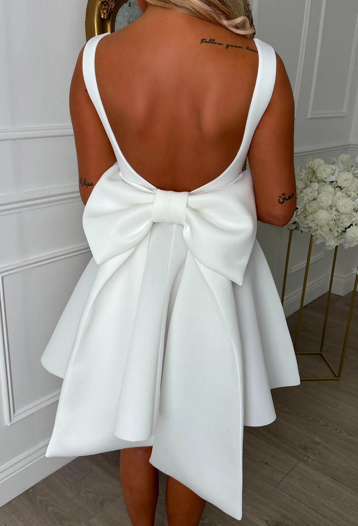 Adore Me More White Bow Back Mini Dress - Image 4