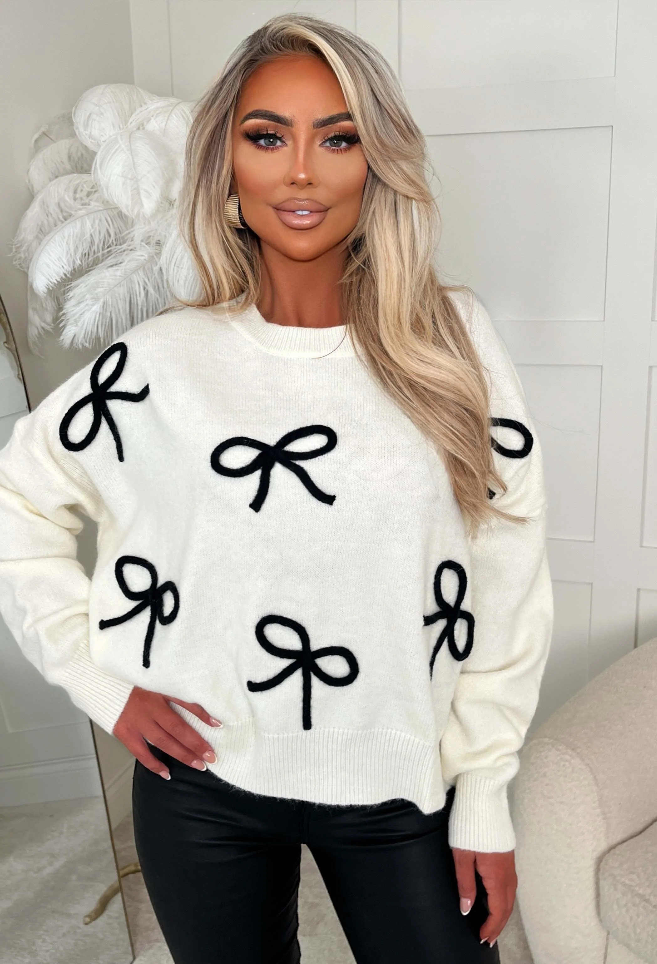 Adored Always Cream Bow Jumper - Image 3