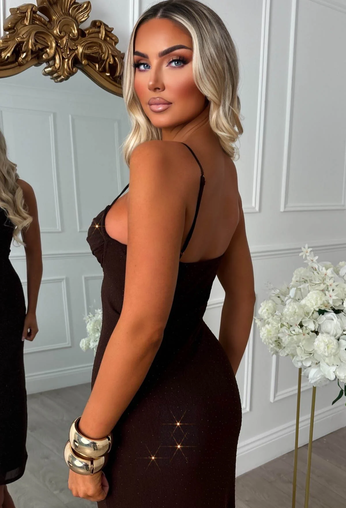 Adorn Me Brown Diamante Cami Maxi Dress - Image 6