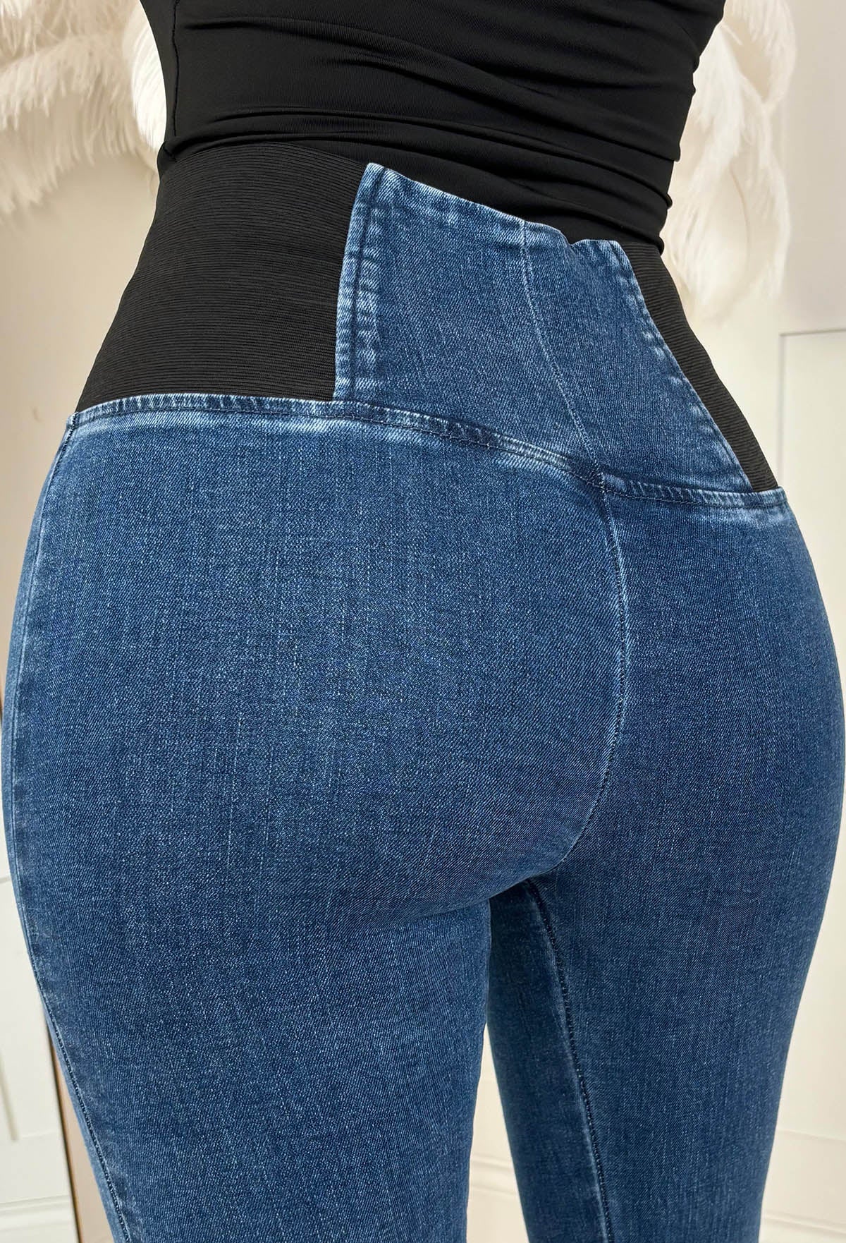Agnes Mid Blue Stretch Denim Waist Cinching Jeans - Image 4
