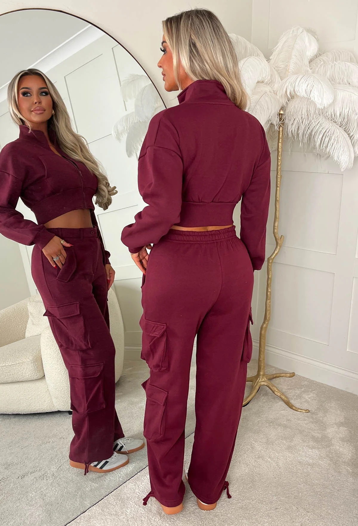 Airport Ready Burgundy Zipped Hoodie & Cargo Jogger Set - Image 2