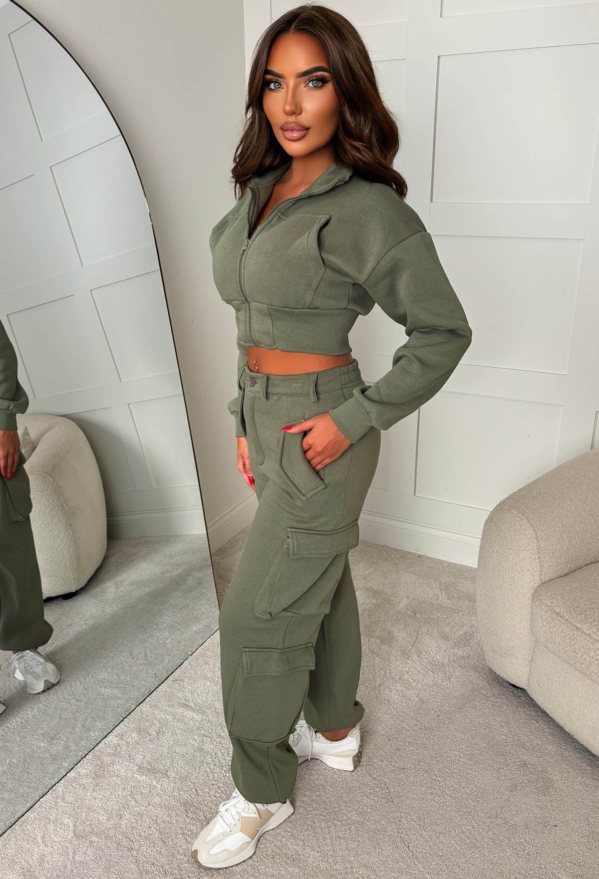 Airport Ready Khaki Zipped Jacket & Cargo Jogger Set - Image 6