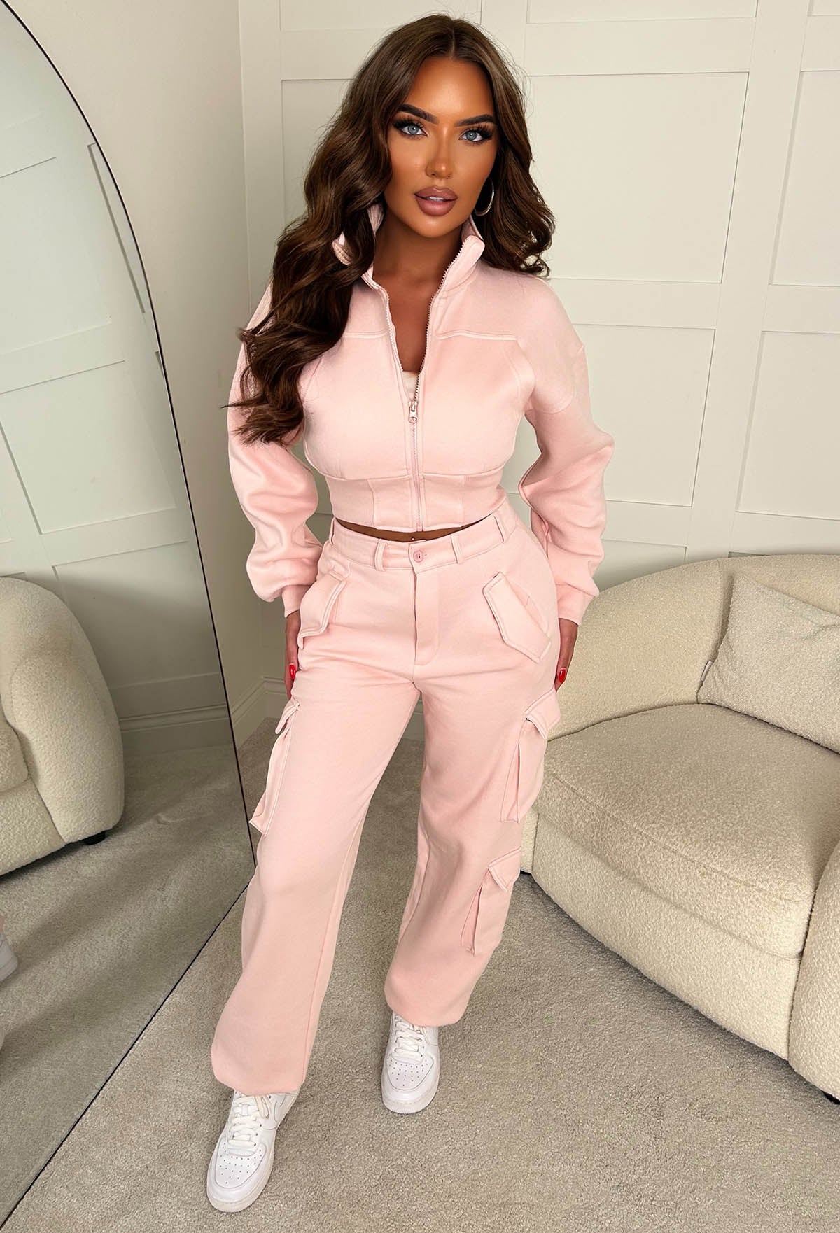 Airport Ready Pink Zipped Jacket & Cargo Jogger Set - Image 7