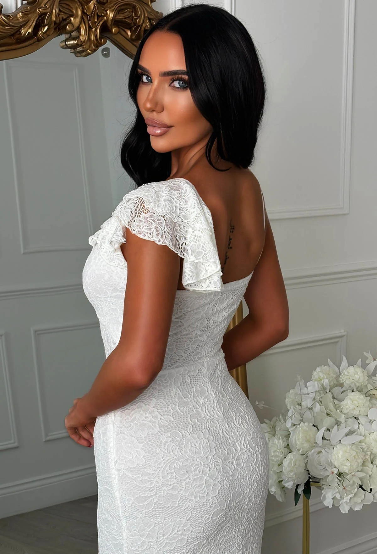 Alivia White Lace One Shoulder Cut Out Bandeau Dress - Image 4