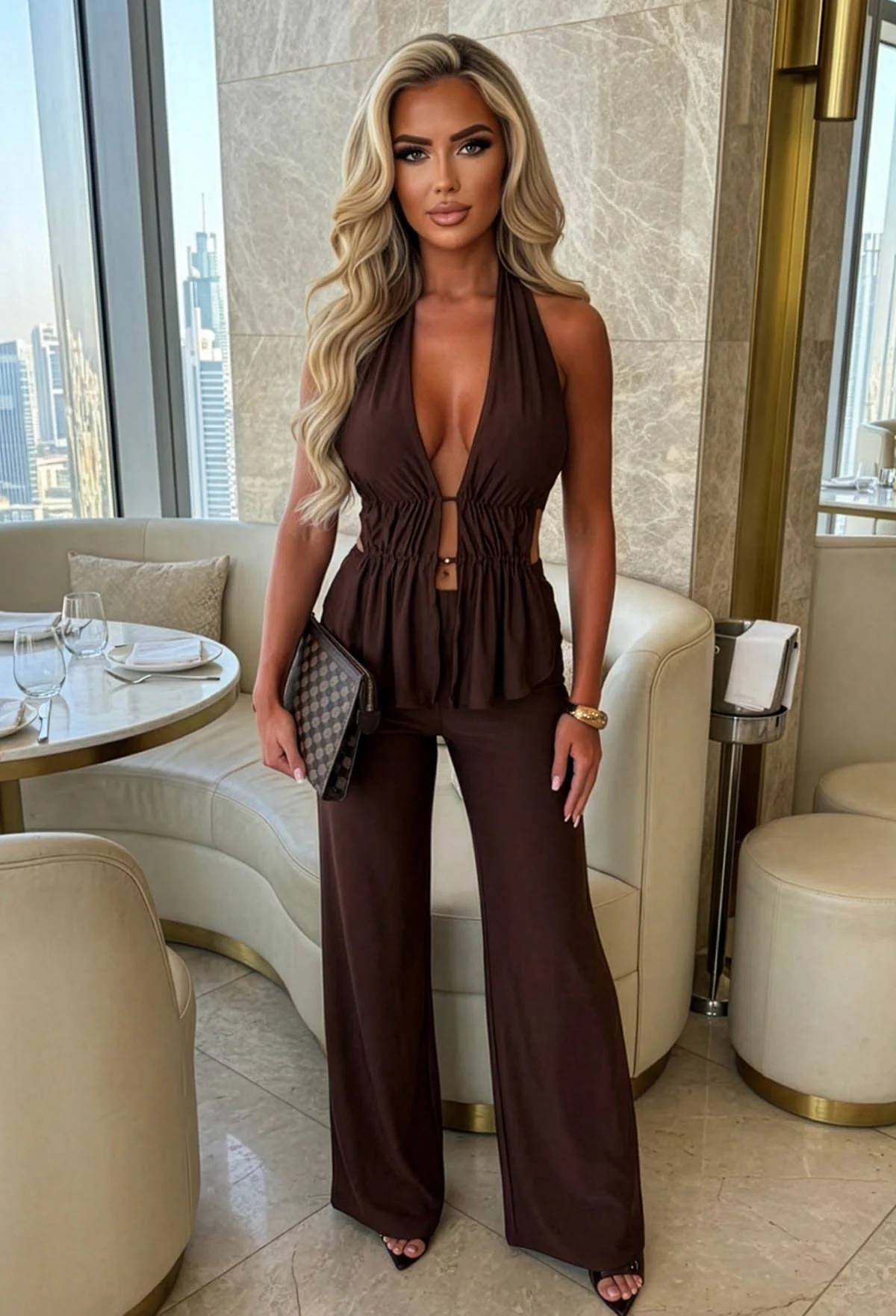 All Around Us Chocolate Brown Tie Back Trouser Co-ord Set