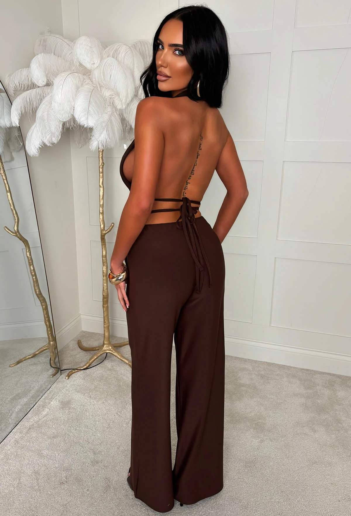 All Around Us Chocolate Brown Tie Back Trouser Co-ord Set - Image 2