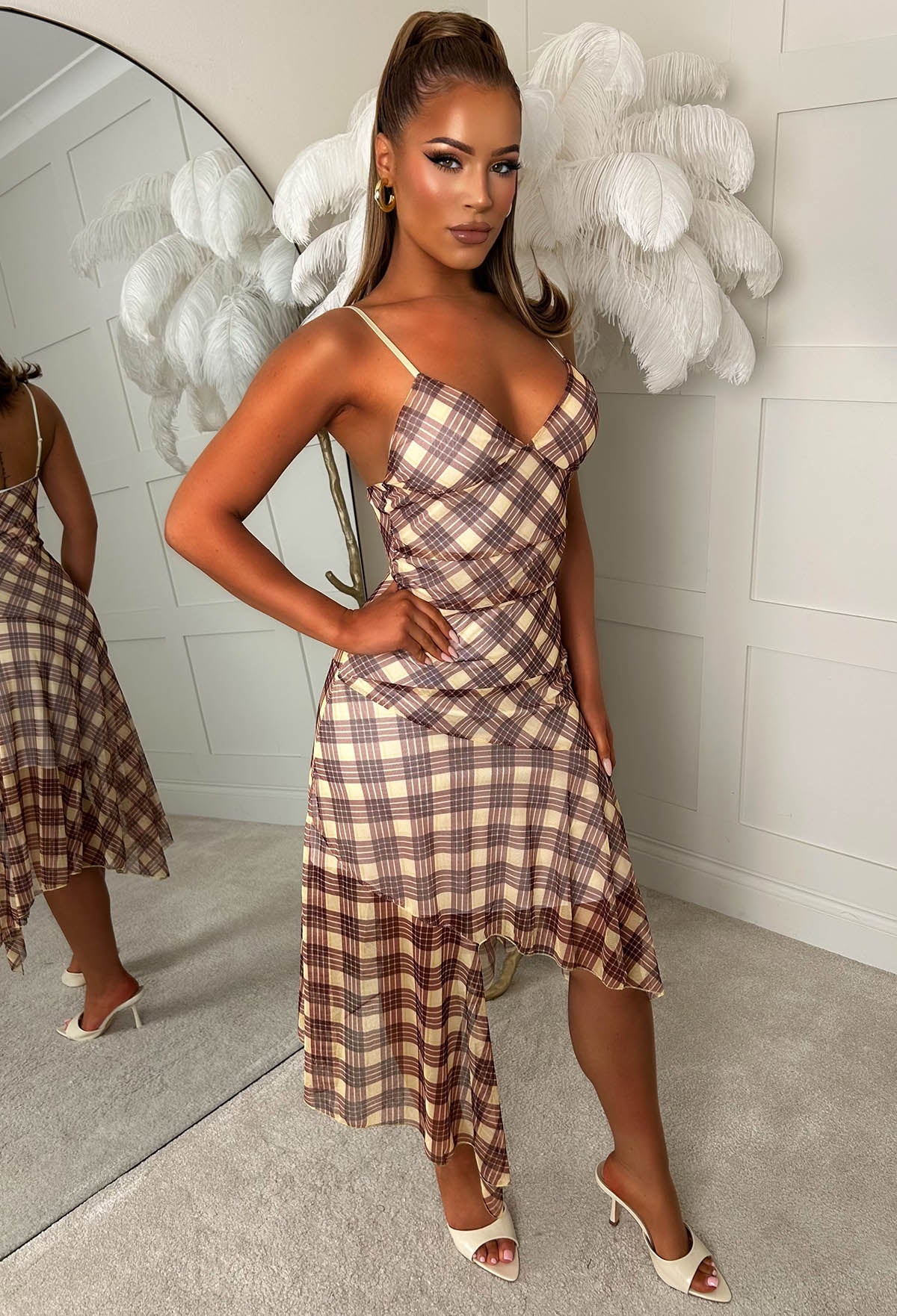 All Day Darling Lemon Check Mesh Midaxi Cami Dress - Image 3
