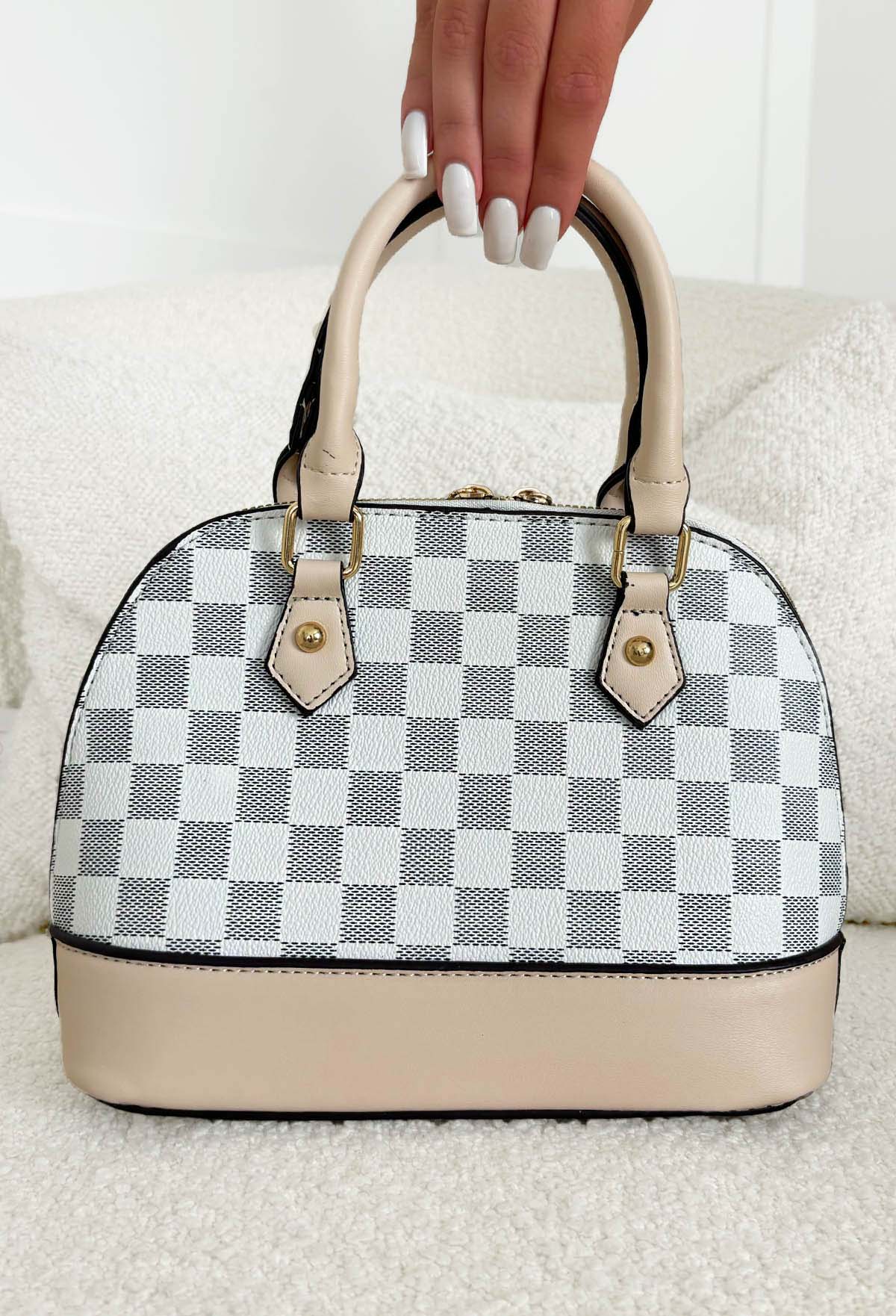 All My Love Cream Top Handle Check Pattern Bag - Image 2