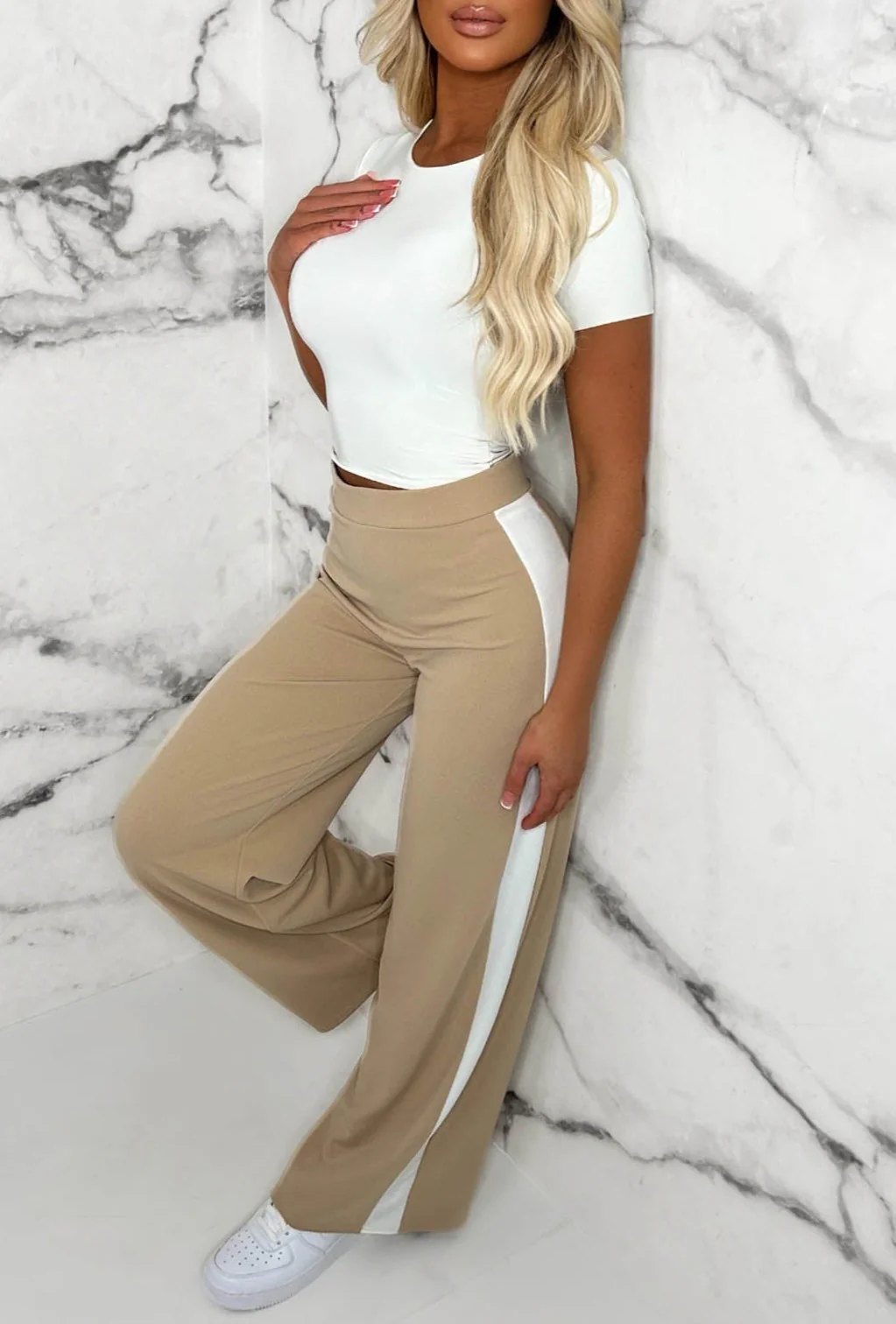 Always A Hero Stone Wide Side Stripe Stretch Trousers - Image 3
