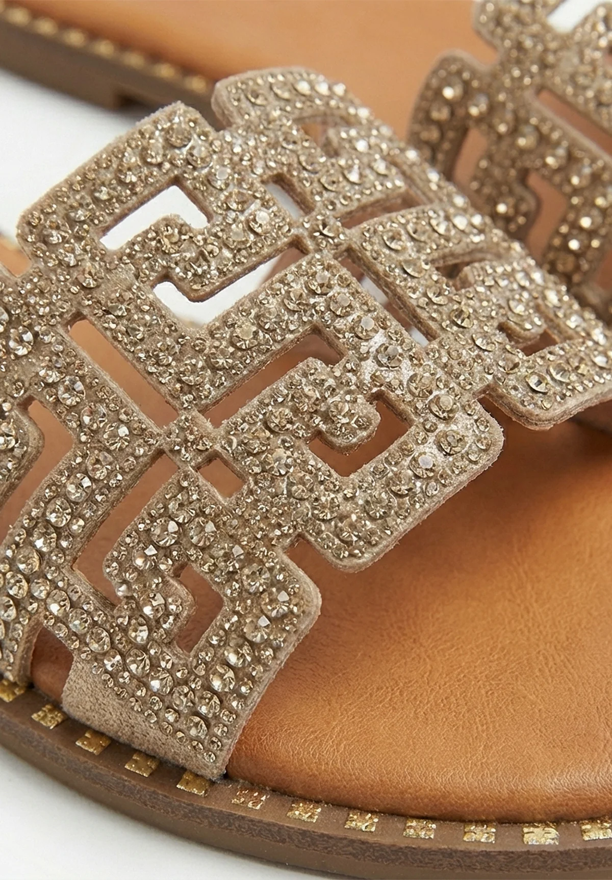 Always Be Mine Gold Diamante Embellished Flat Sandals - Image 2
