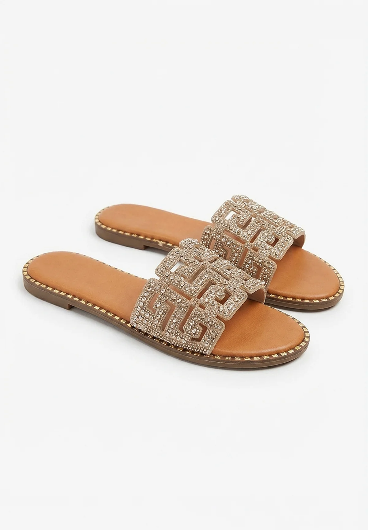 Always Be Mine Gold Diamante Embellished Flat Sandals - Image 3
