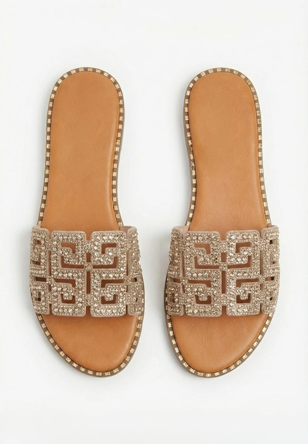 Always Be Mine Gold Diamante Embellished Flat Sandals - Image 4