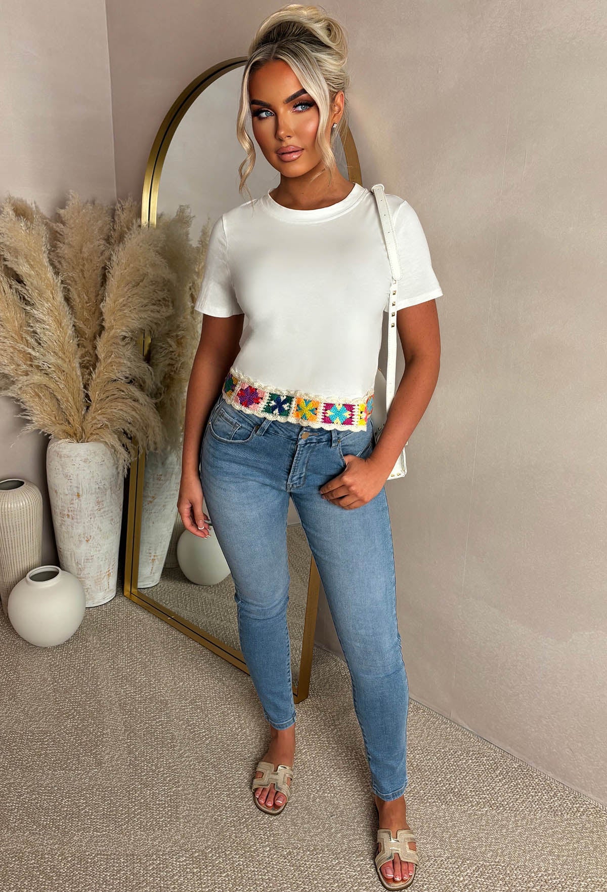 Always Daydreaming White Crochet Hem T-Shirt - Image 2