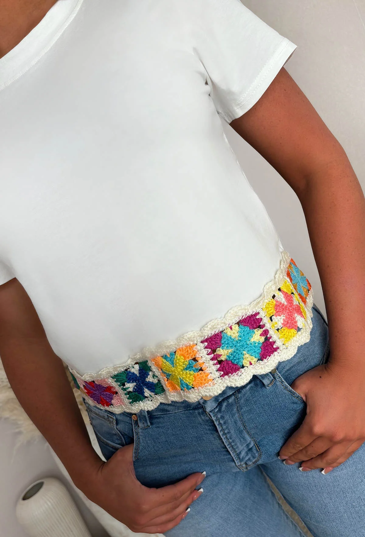 Always Daydreaming White Crochet Hem T-Shirt - Image 4