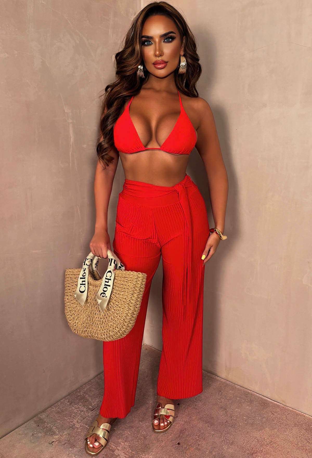 Always & Forever Red Pleated Stretch Trousers - Image 3