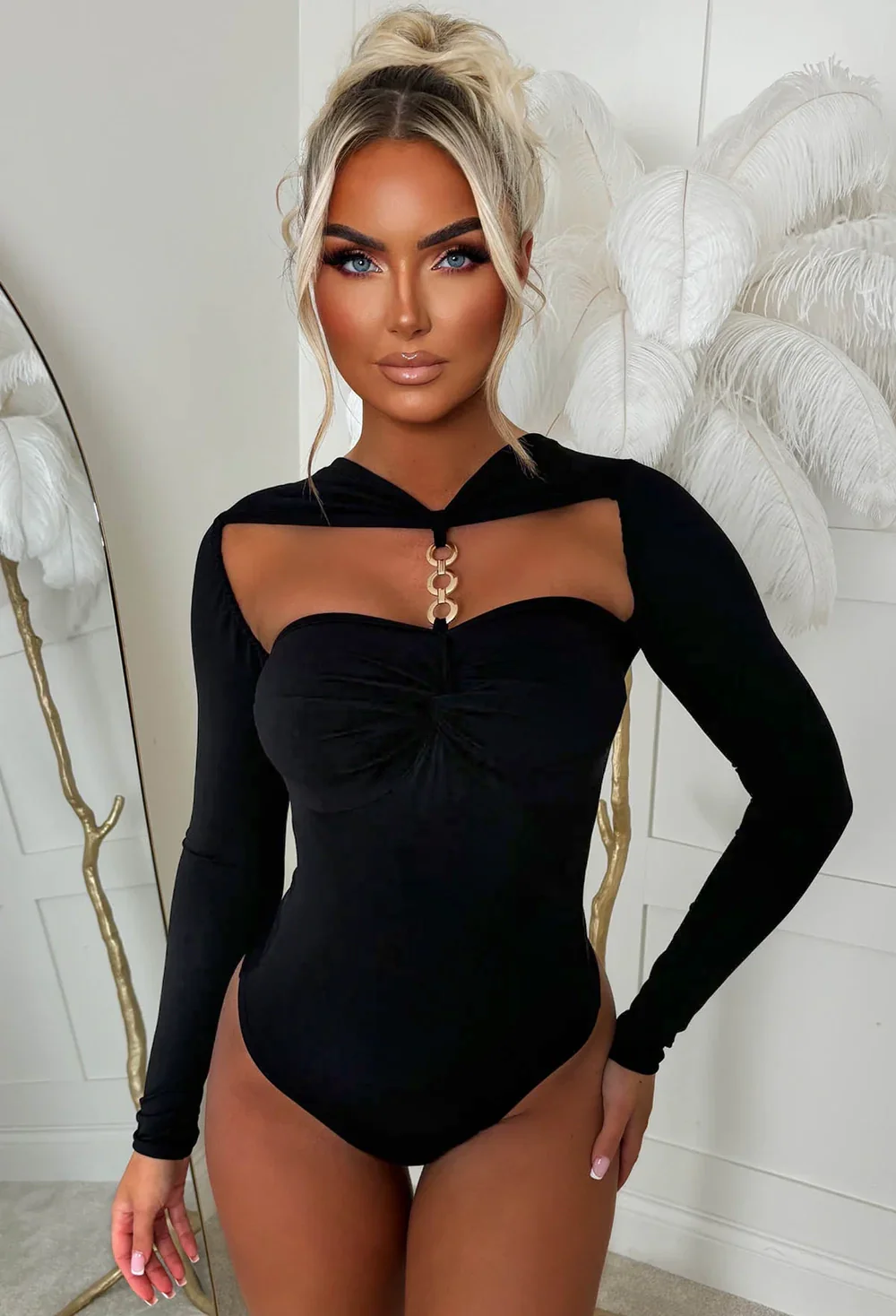 Always You Black Knot Gold Detail Stretch Bodysuit