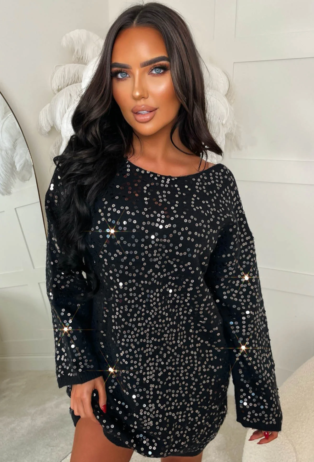 Always You Black Sequin Knitted Bow Back Dress - Image 3
