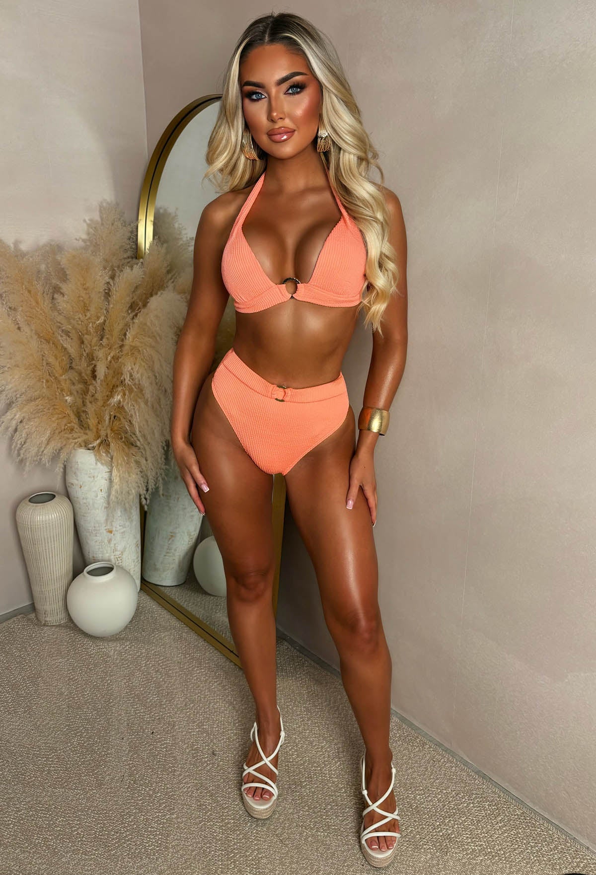 Amalfi Coral Crinkle Halter Neck Bikini - Image 4