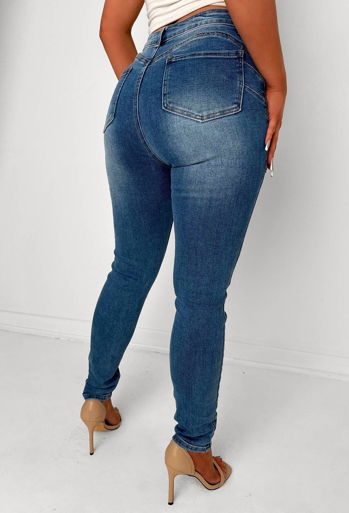 Amelie Mid Wash Stretch Push Up Skinny Jeans - Image 4