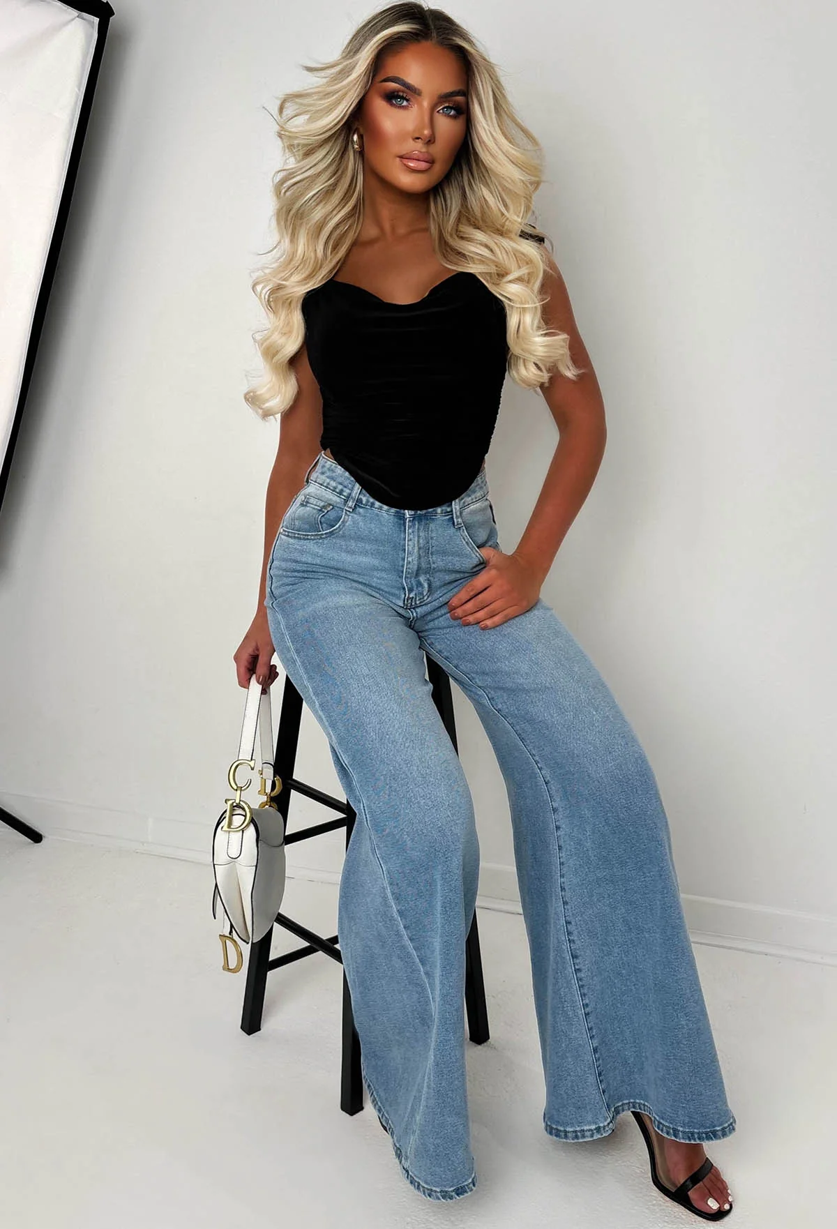 Anytime Soon Light Wash Stretch Flared Jeans - Image 3