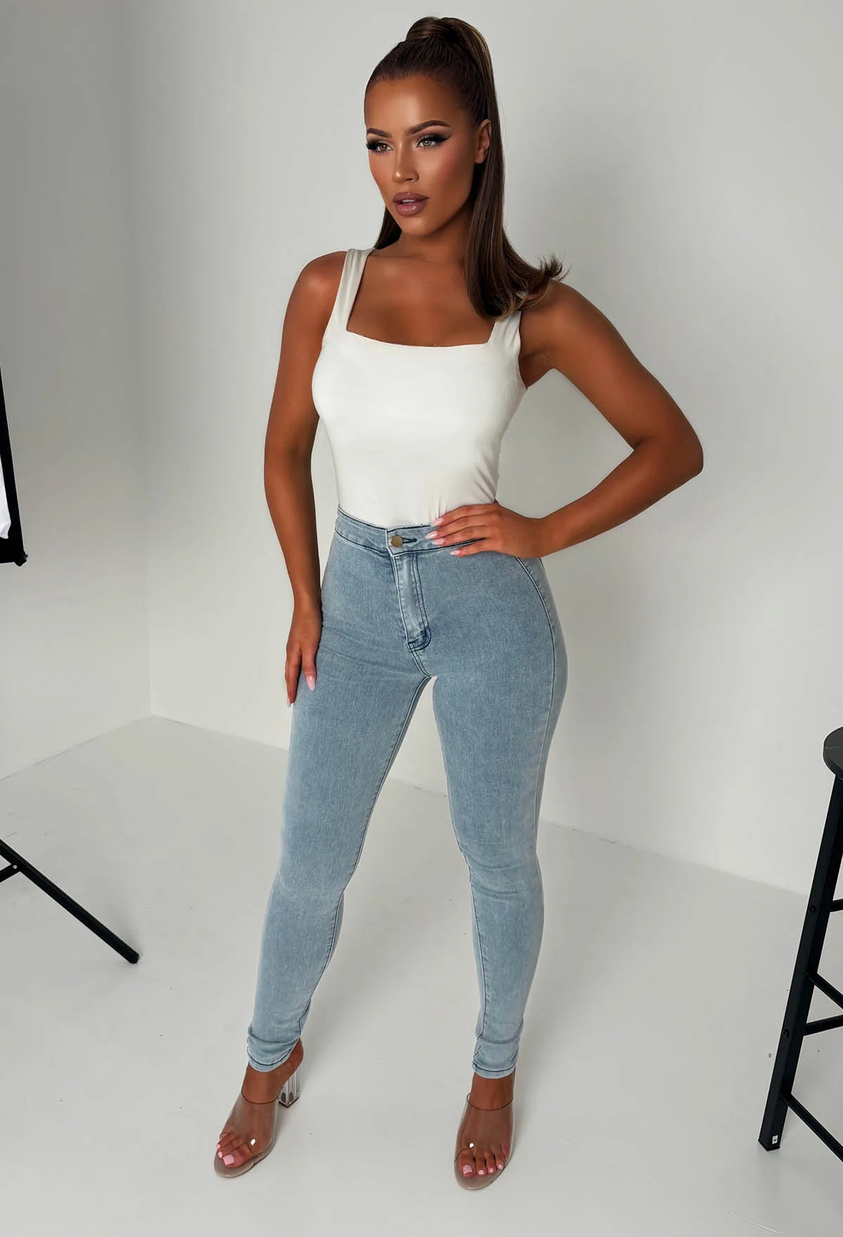 Authentic Chic Light Wash Stretch Skinny Plain Front Jeggings - Image 2