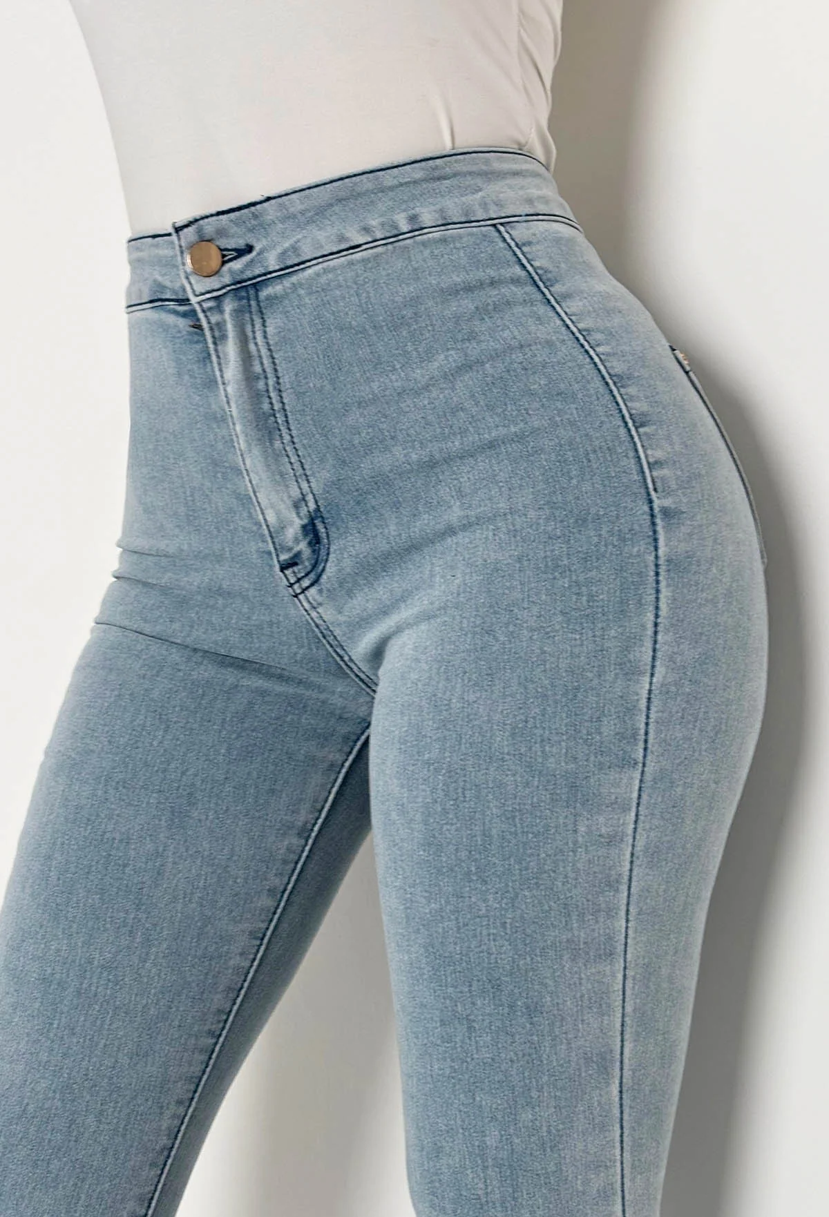 Authentic Chic Light Wash Stretch Skinny Plain Front Jeggings - Image 3
