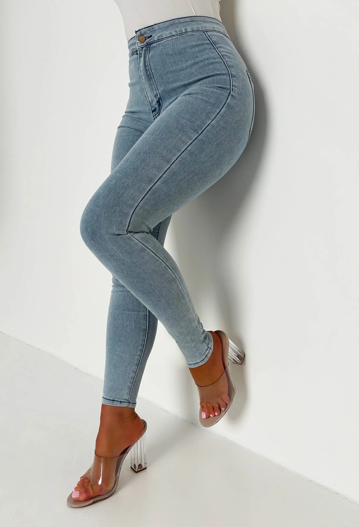Authentic Chic Light Wash Stretch Skinny Plain Front Jeggings - Image 5