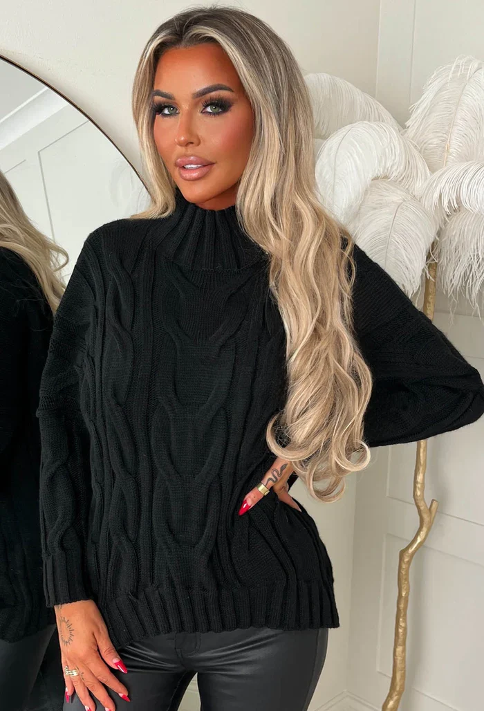 Autumn Chic Black Oversized Cable Knit Jumper - Image 2