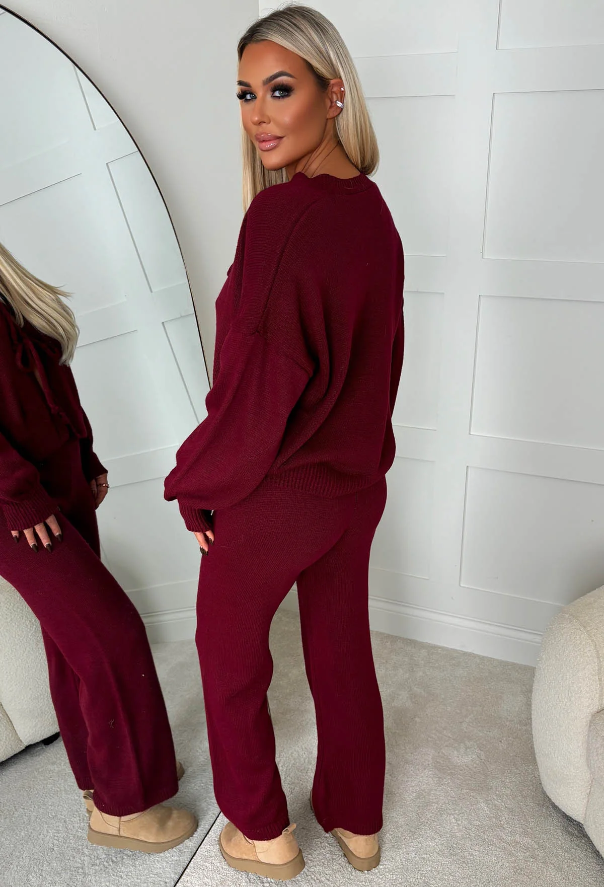 Autumn Baby Burgundy Tie Knot Knitted Co-Ord Set - Image 2
