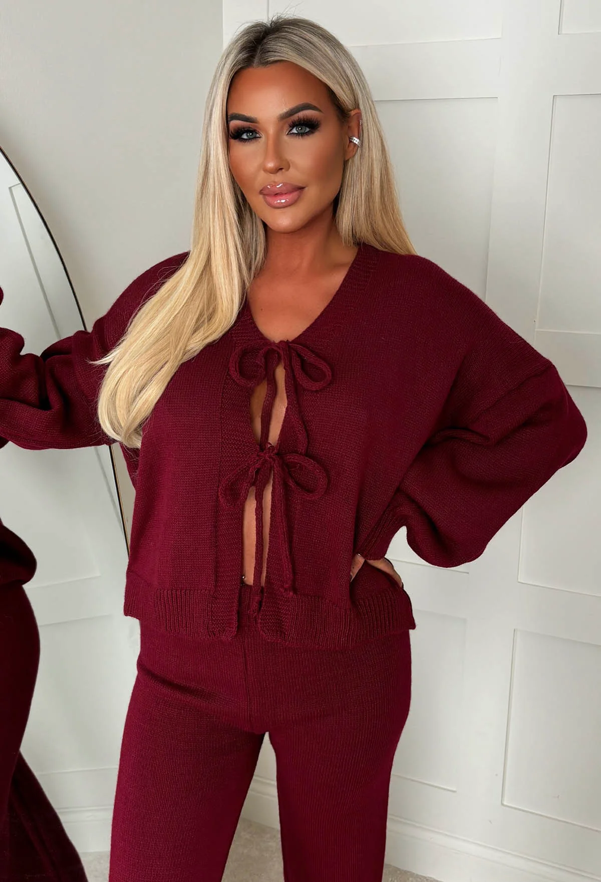 Autumn Baby Burgundy Tie Knot Knitted Co-Ord Set - Image 3