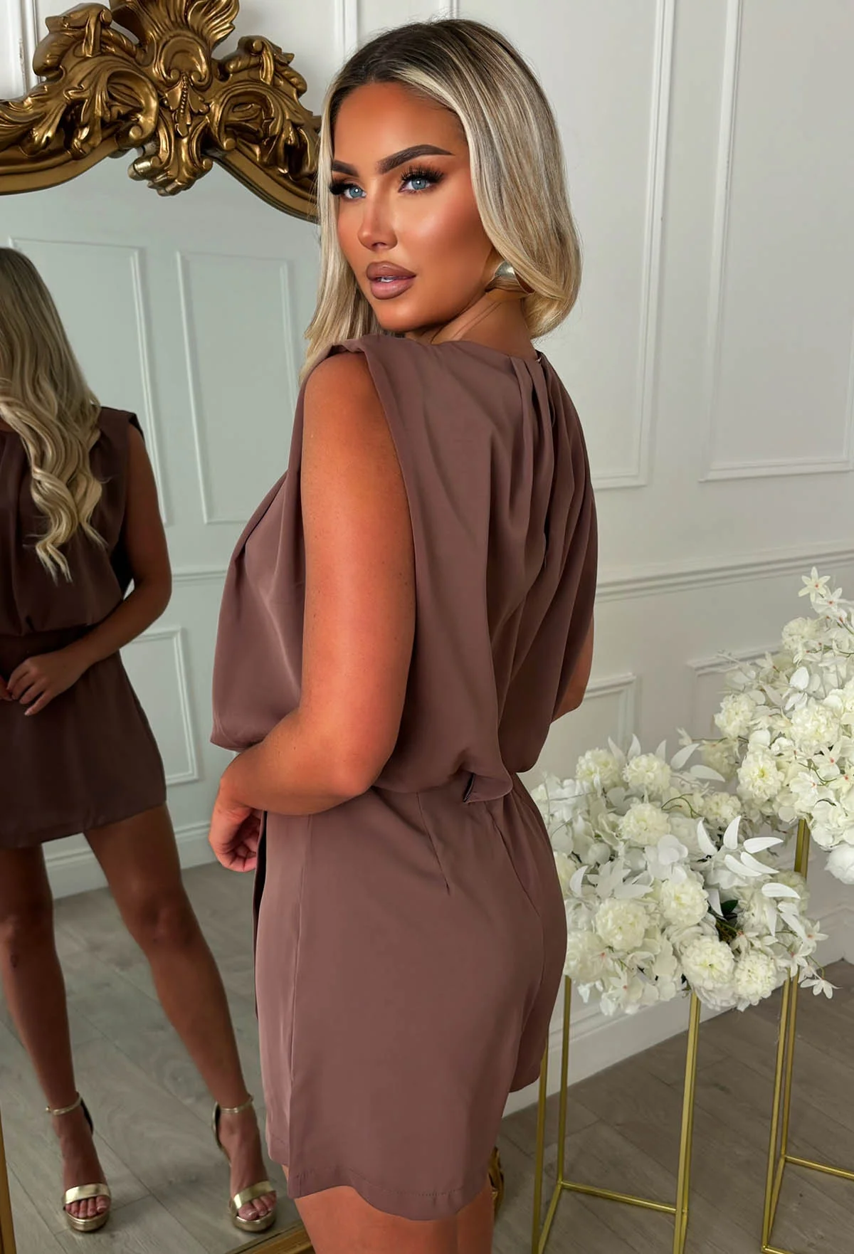 Babe Energy Brown Wrap Front Sleeveless Skort Playsuit - Image 2