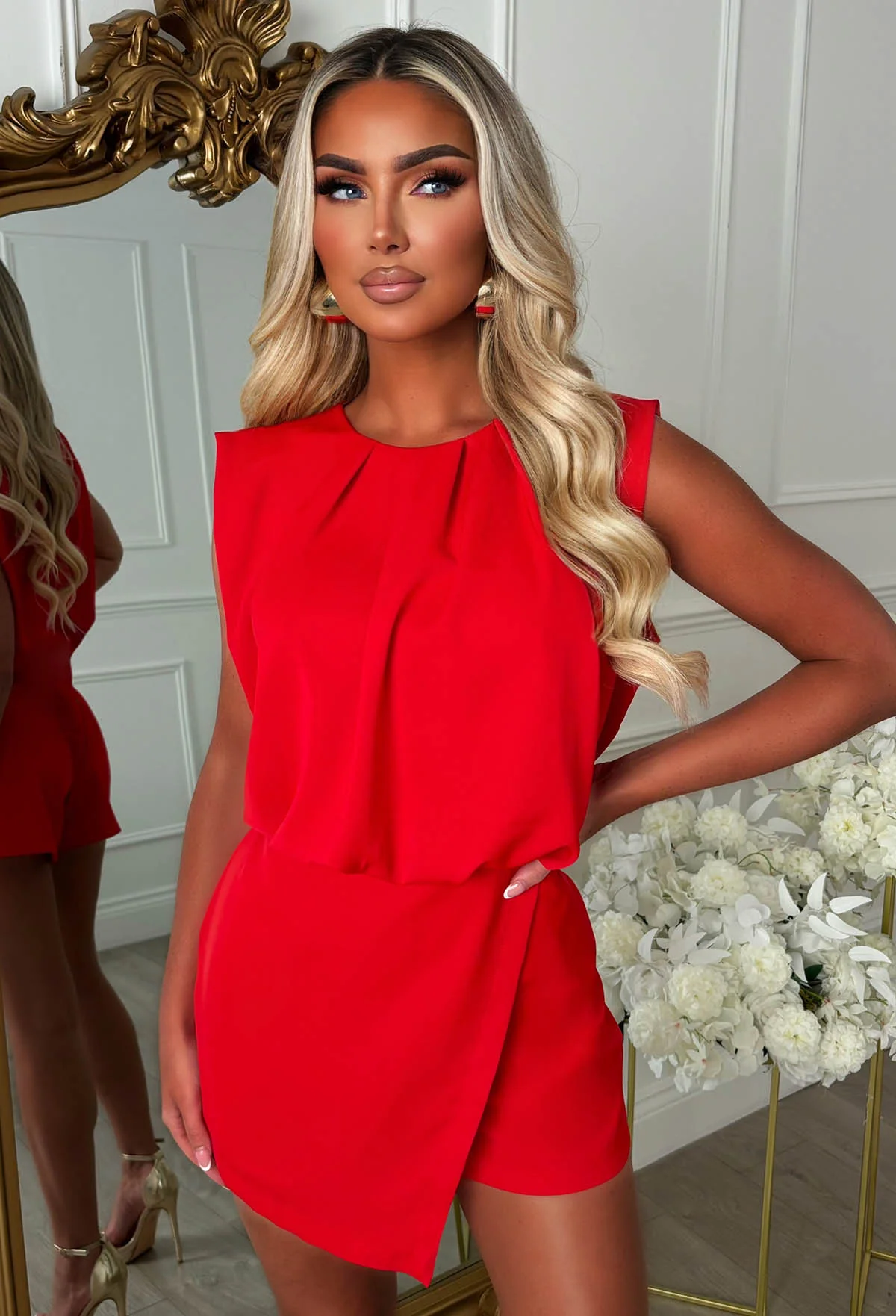 Babe Energy Red Wrap Front Sleeveless Skort Playsuit - Image 3