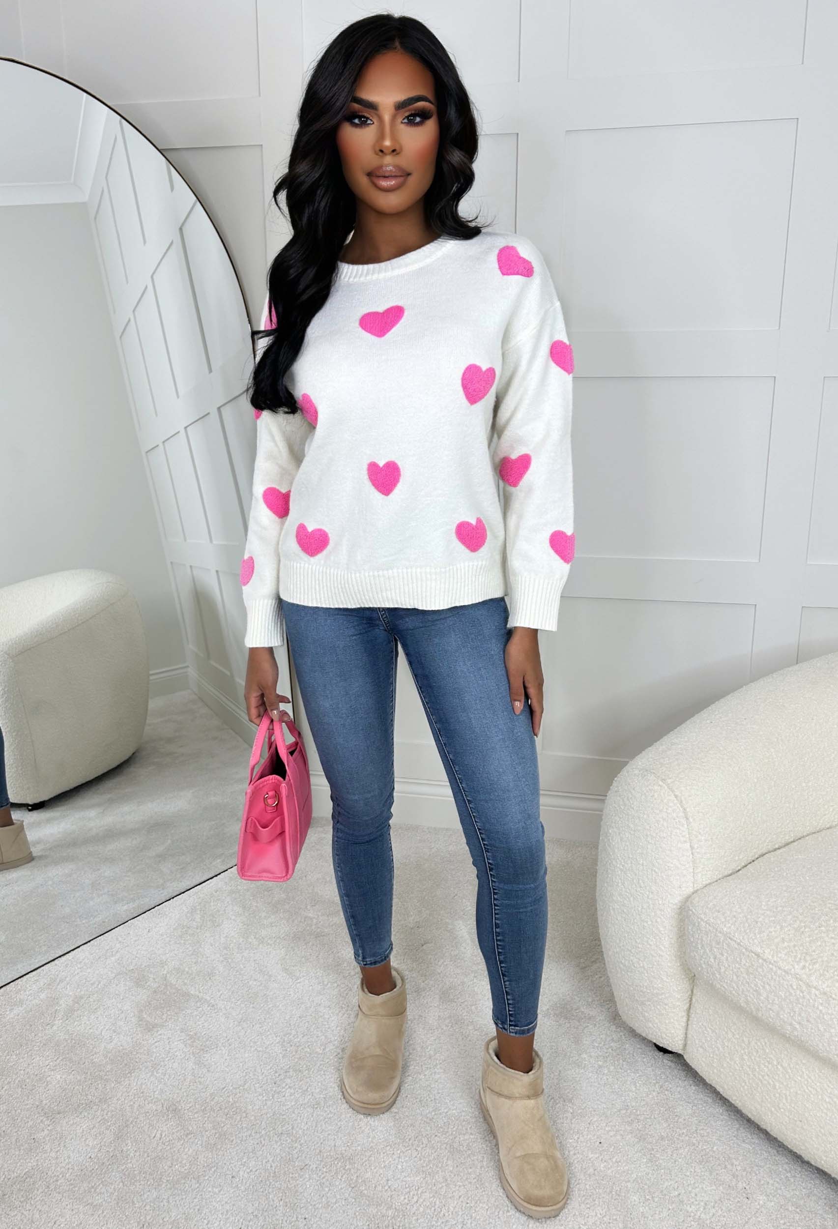 Babe Gone Bad Cream Love Heart Knitted Jumper - Image 3