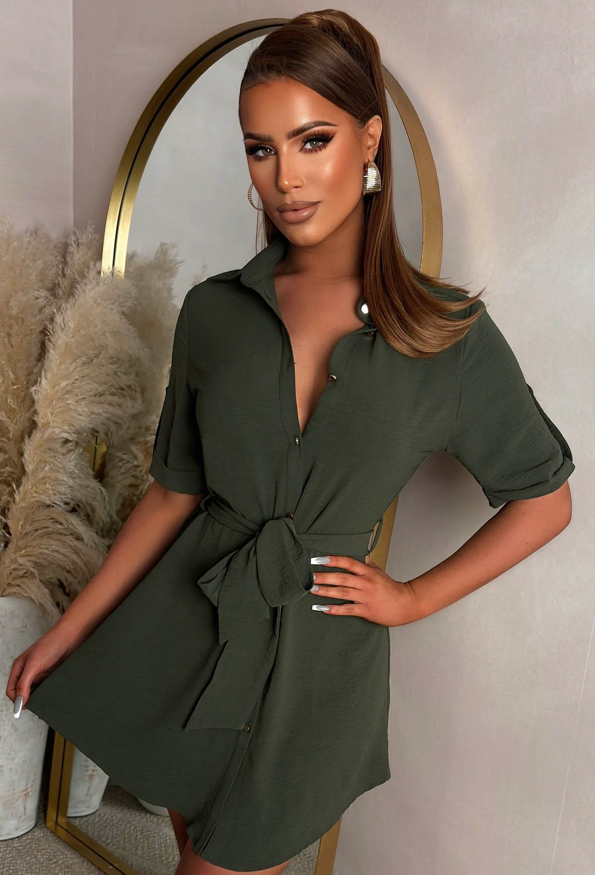 Baby Love Me Khaki Shirt Dress