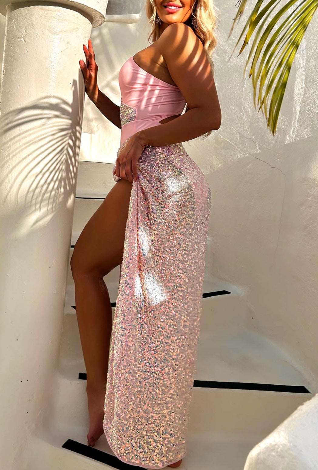 Bali Queen Baby Pink Knot Detail Sequin Maxi Skirt Cover Up - Image 3
