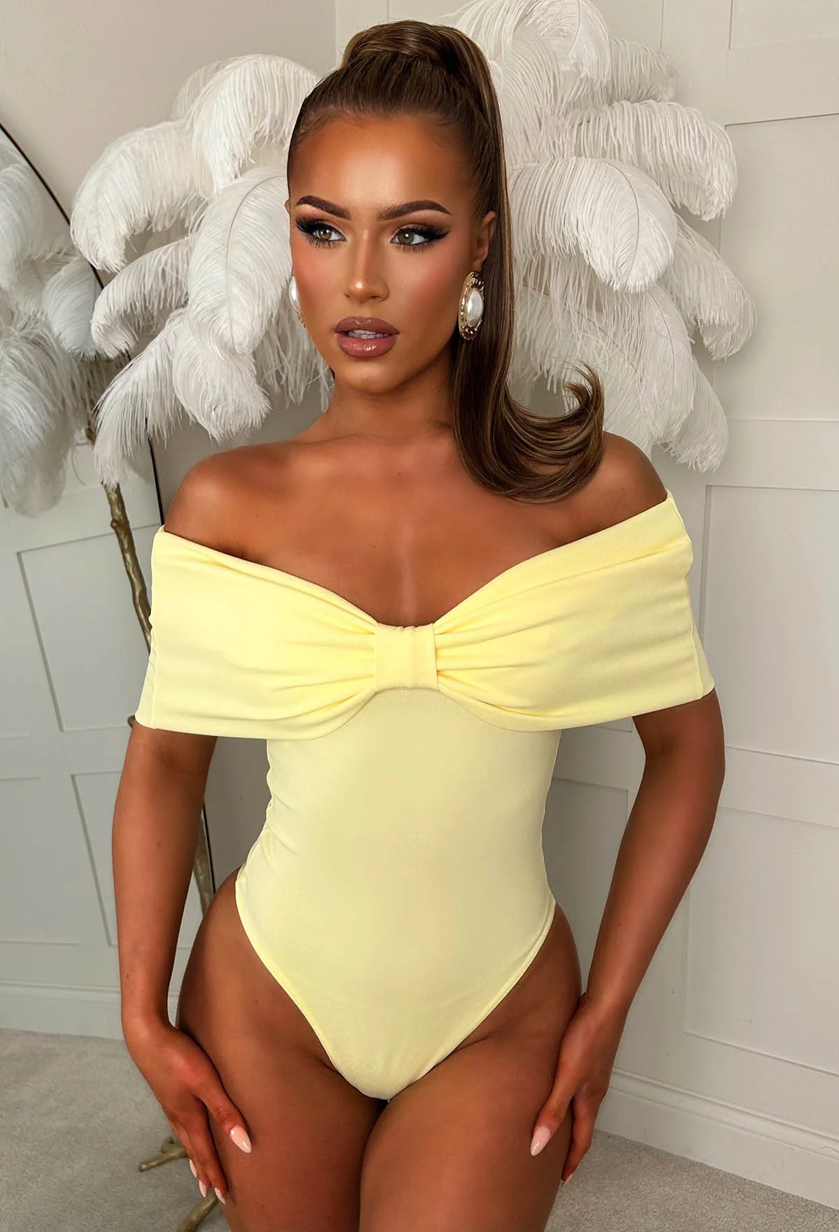 Bardot Bow Yellow Bodysuit - Image 2