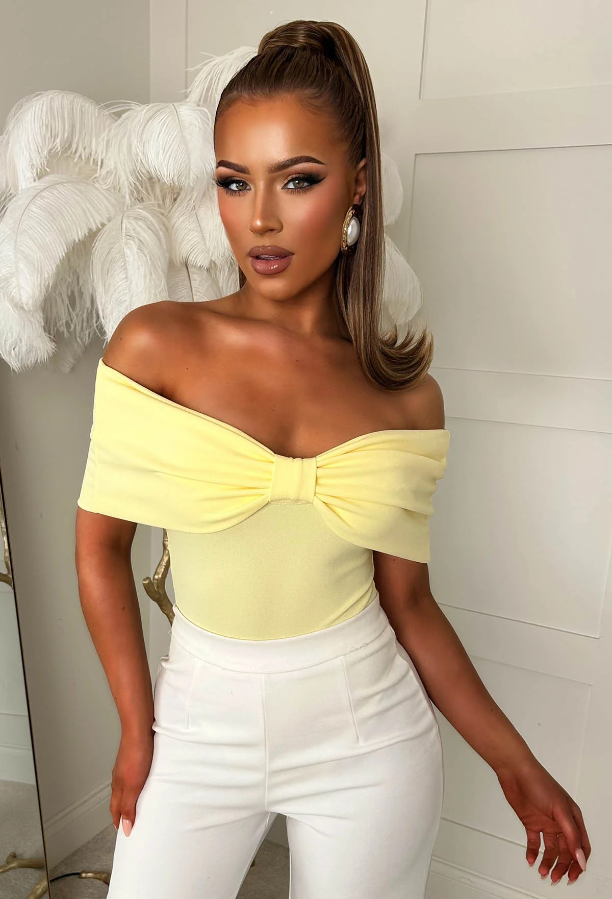 Bardot Bow Yellow Bodysuit - Image 3