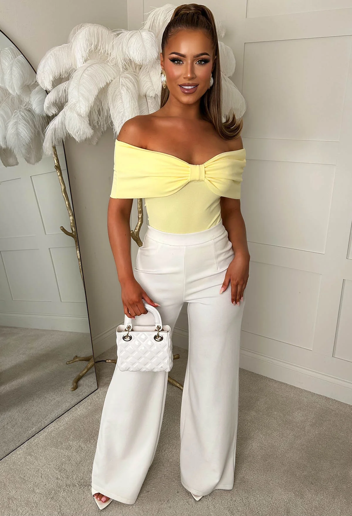 Bardot Bow Yellow Bodysuit - Image 5