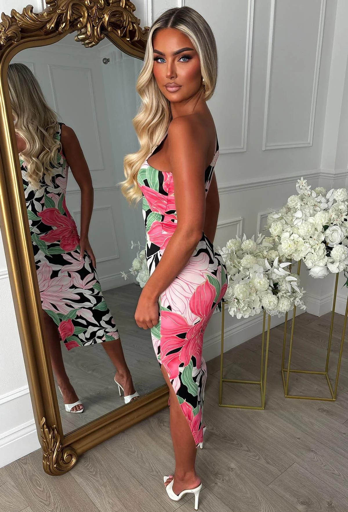 Basically Be A Babe Multi One Shoulder Floral Print Midaxi Dress - Image 2