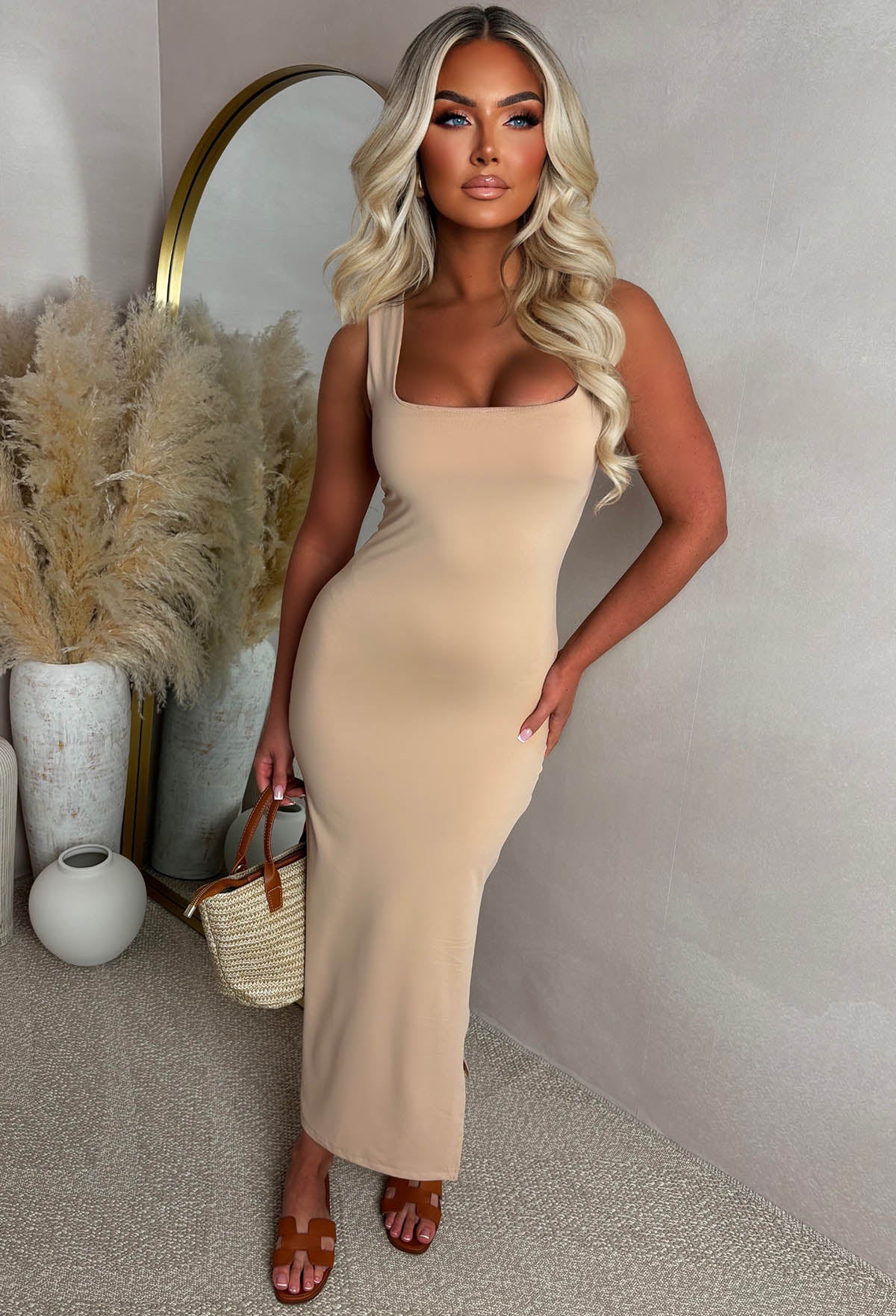 Basically Be Mine Mocha Square Neck Bodycon Dress - Image 3