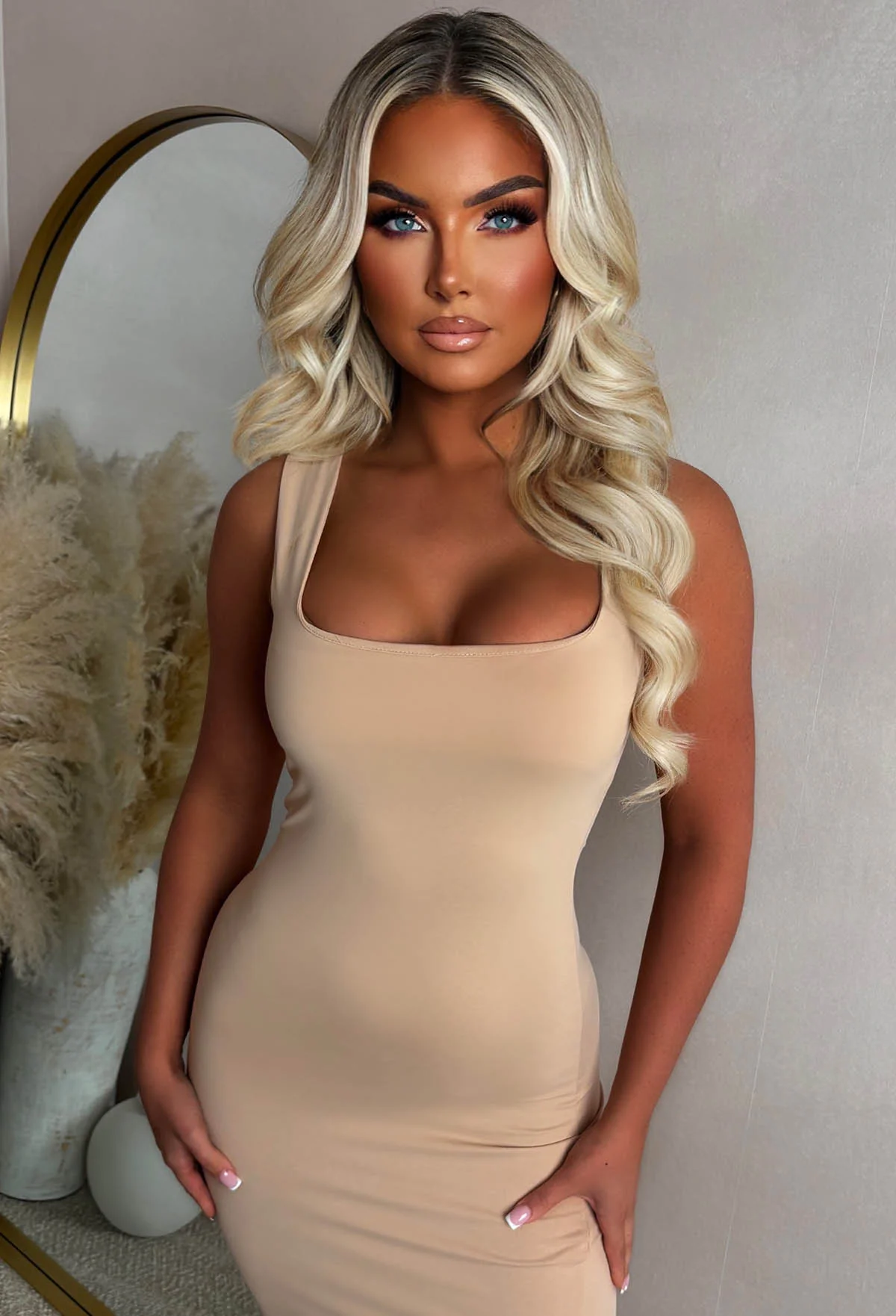 Basically Be Mine Mocha Square Neck Bodycon Dress - Image 4