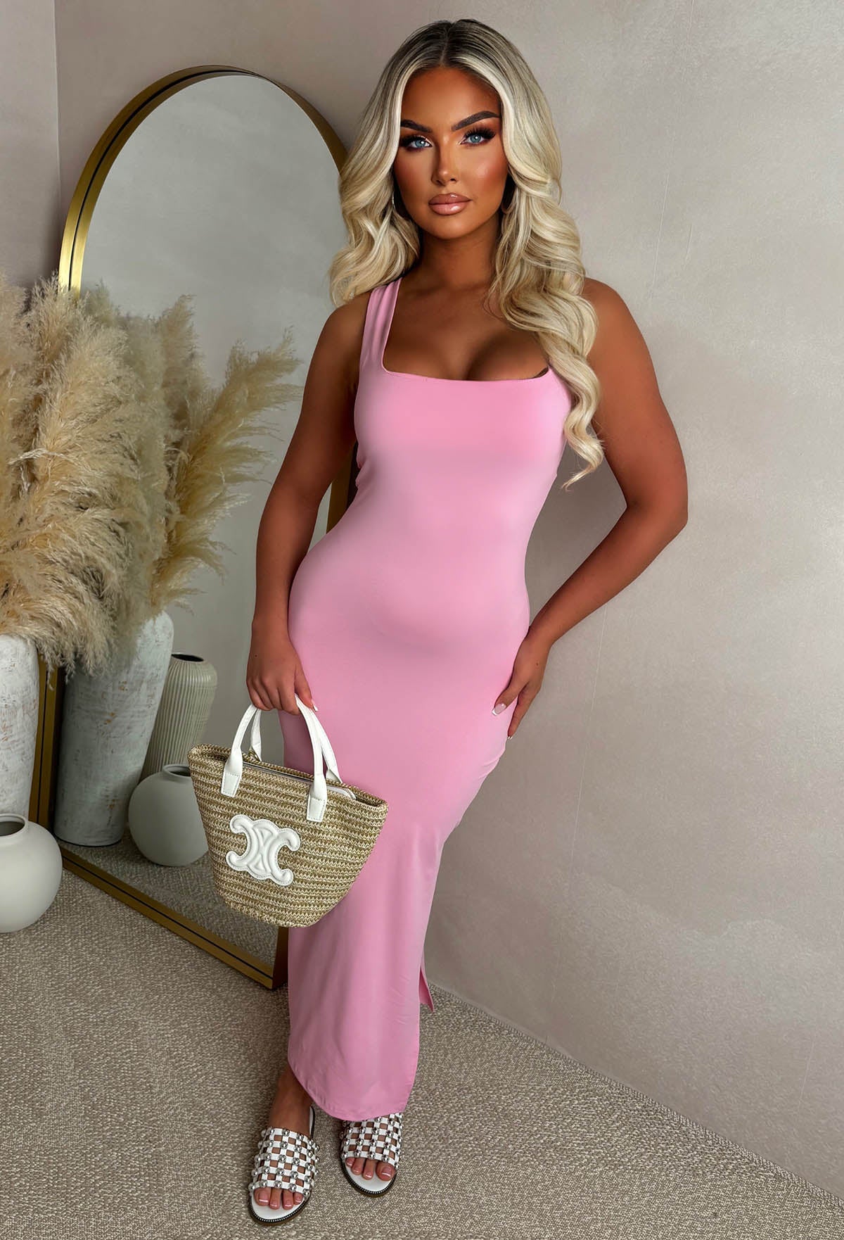 Basically Be Mine Pink Square Neck Bodycon Dress - Image 3