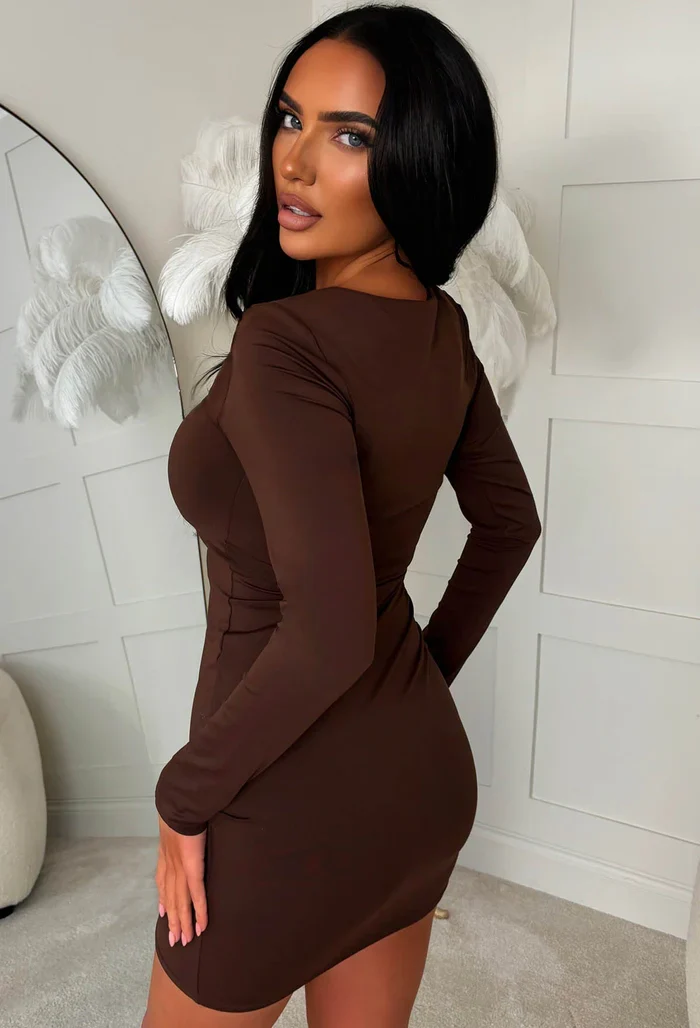 Basically Be Sassy Chocolate Brown Long Sleeve Mini Dress - Image 3