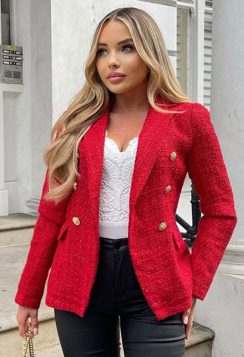 Be A Saint Red Metallic Tweed Blazer - Image 4