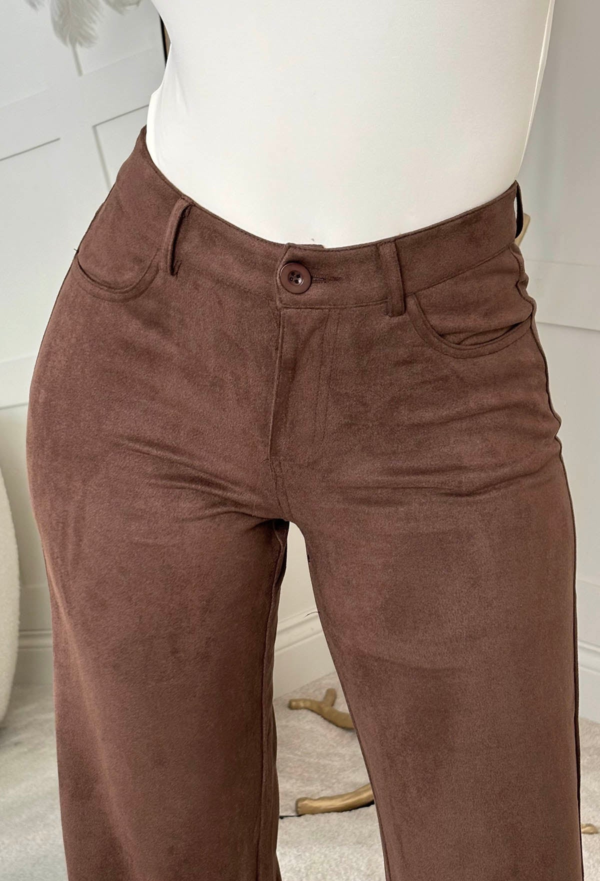 Beautiful One Tan Faux Suede Wide Leg Trousers - Image 3