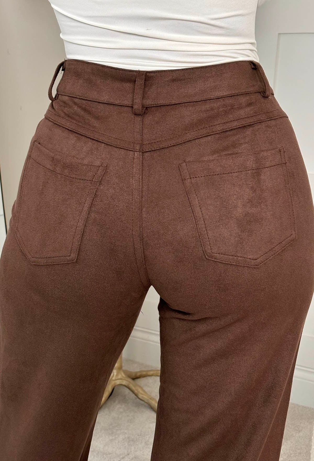 Beautiful One Tan Faux Suede Wide Leg Trousers - Image 5