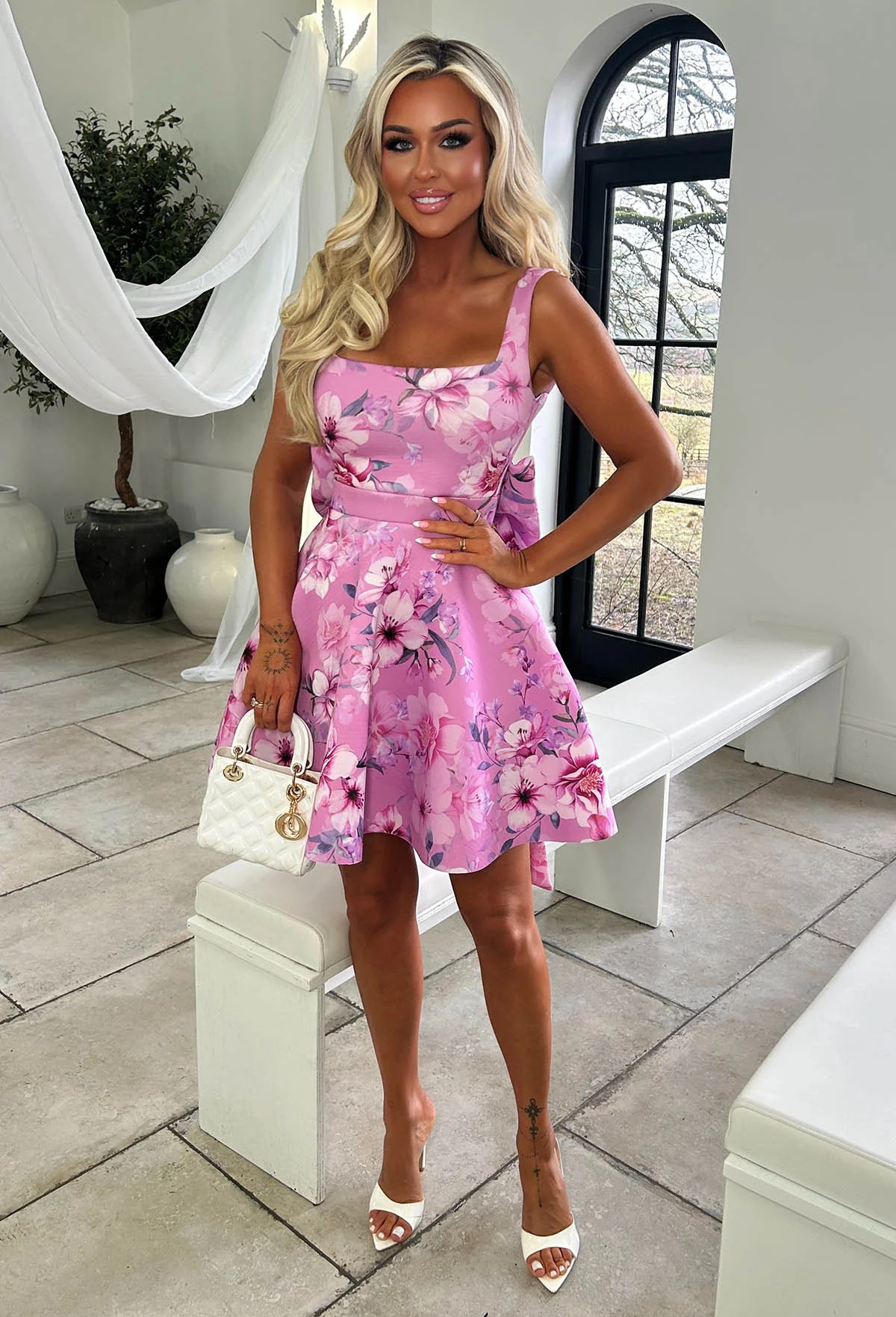 Belle Of It All Pink Printed Bow Back Dress - Image 3