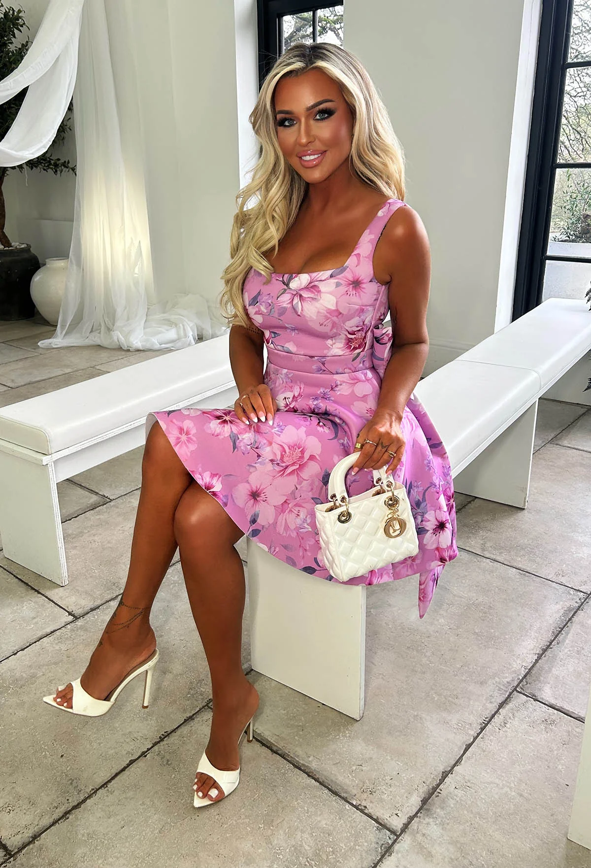 Belle Of It All Pink Printed Bow Back Dress - Image 4