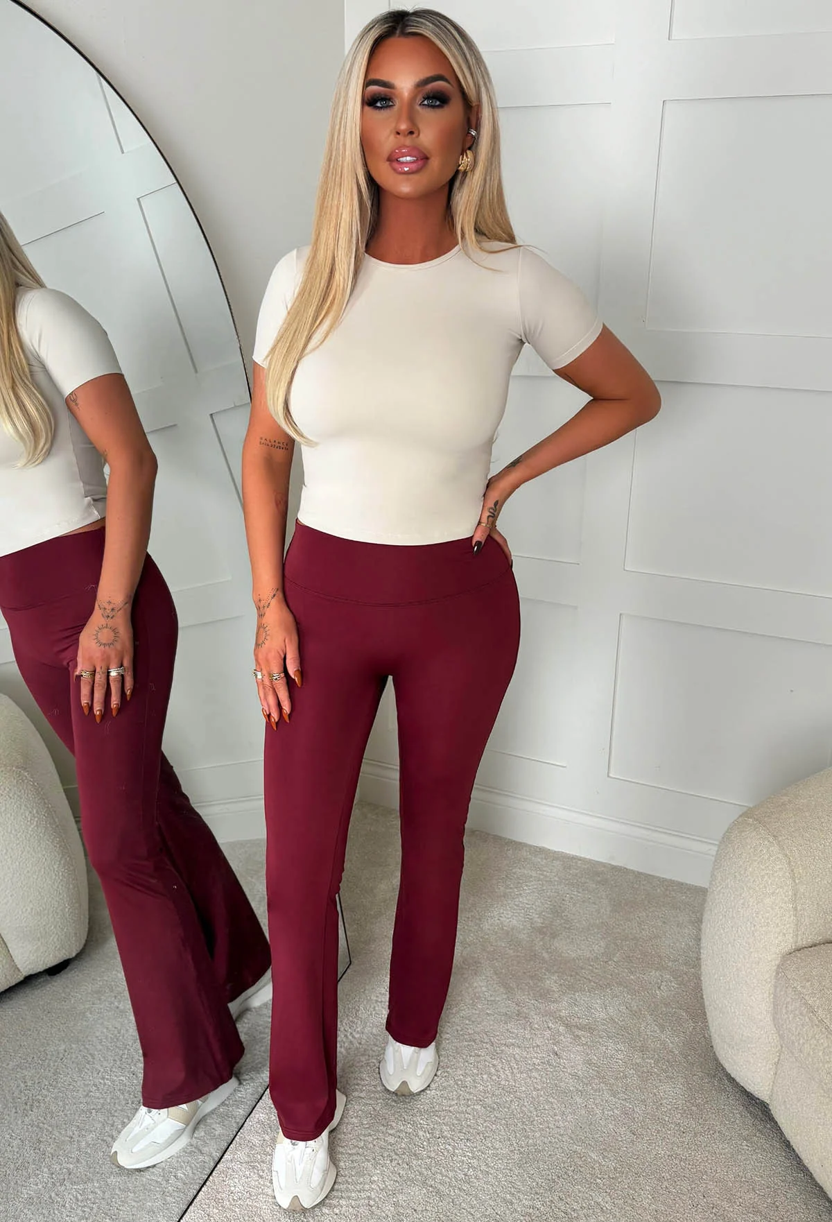 Better Shape Up Burgundy Ruched Flared Leggings - Image 2