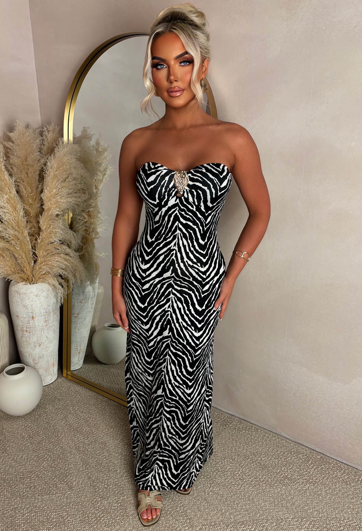 Beverly Babe Black Zebra Bandeau Maxi Dress - Image 3